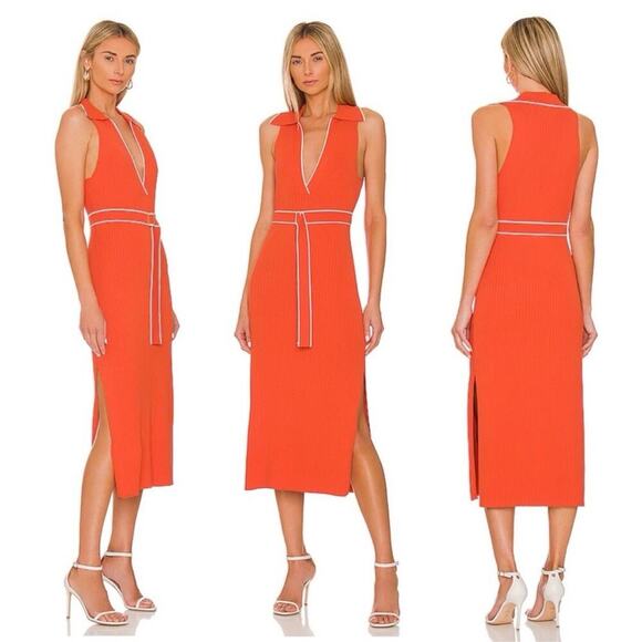 NICHOLAS Dresses & Skirts - Nicholas Giuliana Ribbed Knit Midi Belted Sweater Dress Large Orange Stretchy